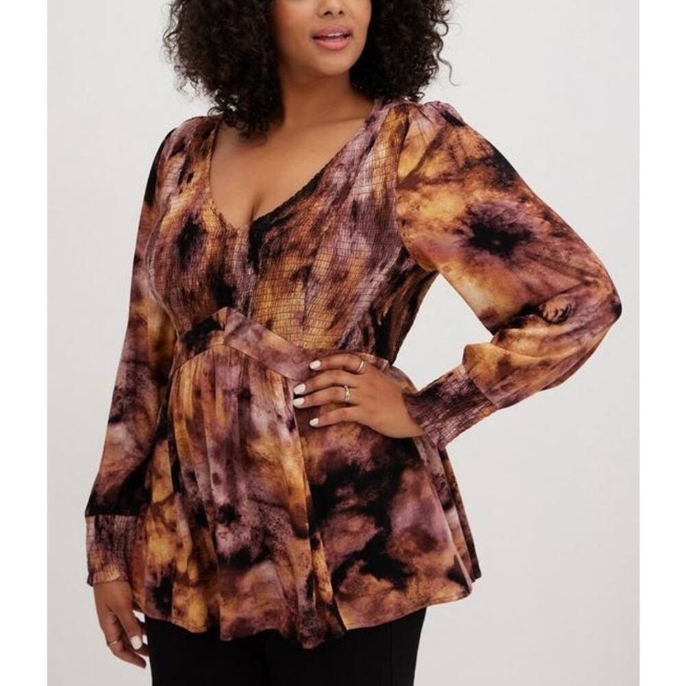 TORRID Babydoll Crinkle Gauze Smocked Top Tie Dye 2